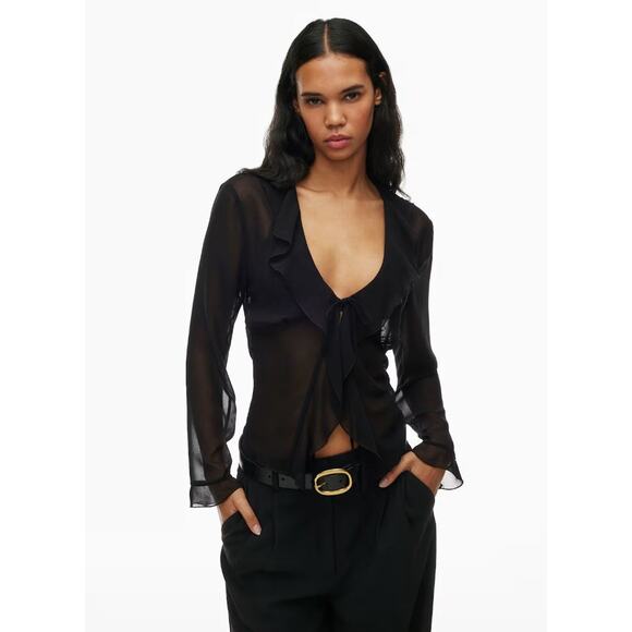 Wilfred Frenchy V-Neck Sheer Blouse Black - XS - Black - Picture 2 of 7